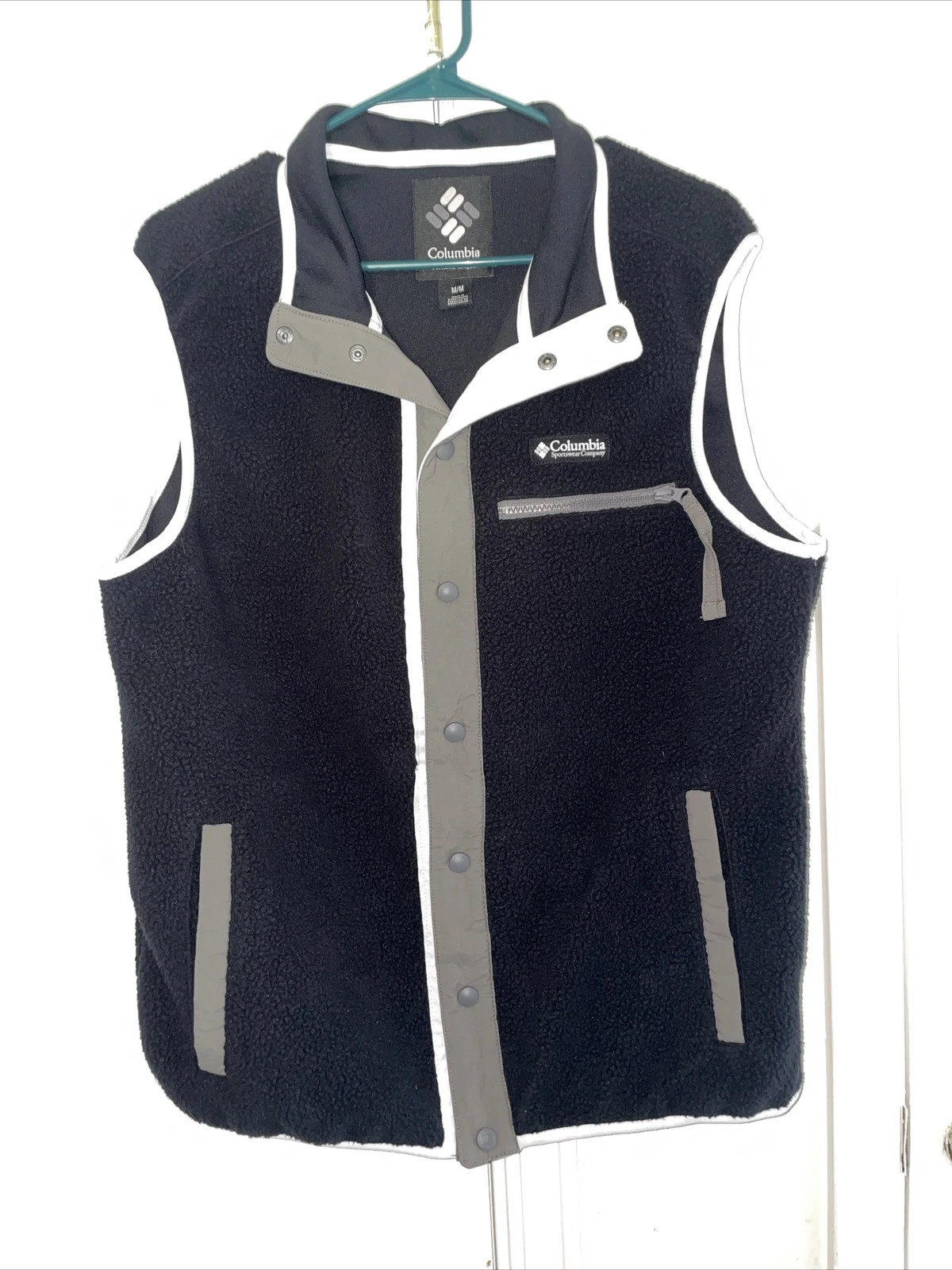 Columbia Helvetia Vest Jacket Men`s Size M Mountain Fleece Sherpa Navy Blue Gray