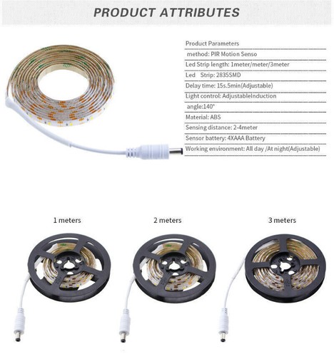 PIR Motion Sensor LED Strip Light 5V USB Battery Powered 60LED/m 2835 Flexible - Picture 6 of 18