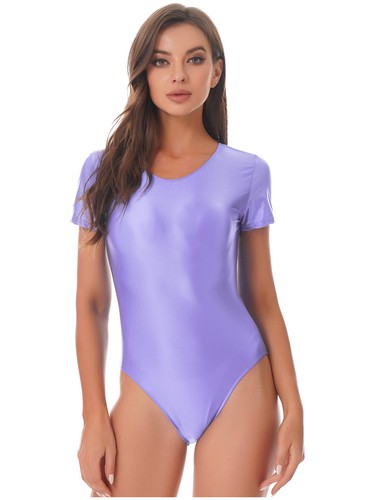 Mujer Brillante Corte Alto Tanga Leotardo Body Manga Corta Monokini Trajes de Baño - Imagen 39 de 124