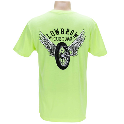 Lowbrow Customs Winged Wheel Neon Yellow T-Shirt