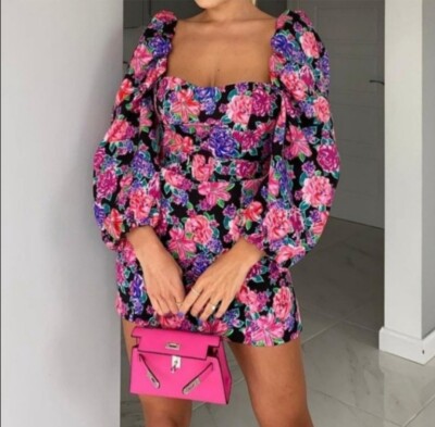 NWOT Zara Puff Sleeve Floral Mini Dress XS