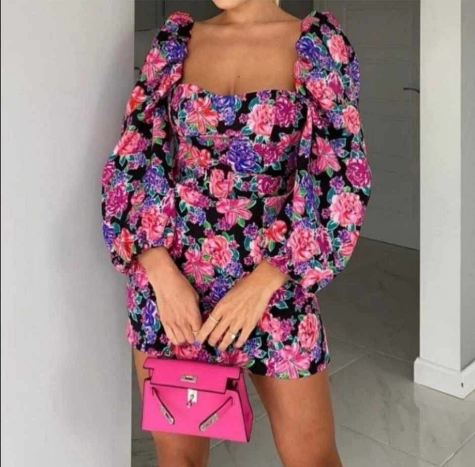 NWOT Zara Puff Sleeve Floral Mini Dress XS