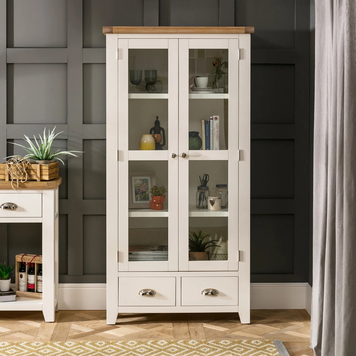 Cheshire Cream Painted Glazed Display Cabinet Storage Living Room WW50