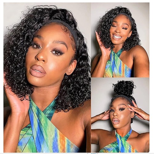 Deep Wave Headband Wig Human Hair 10 Inch Curly Headband Wigs for Black Women... - Picture 2 of 7