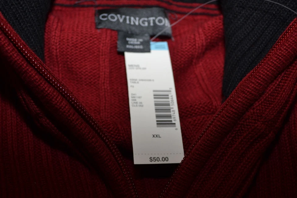 Covington Burgundy Red Soft Cotton Pullover 1/4 Zip Sweater Men's XXL NWOT $50 - Image 4 of 4