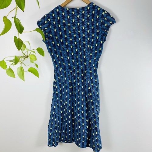 Karma East Size L 14 Dress Green Blue Print Floral Fit Flare Cotton Pockets - Bild 6 von 8