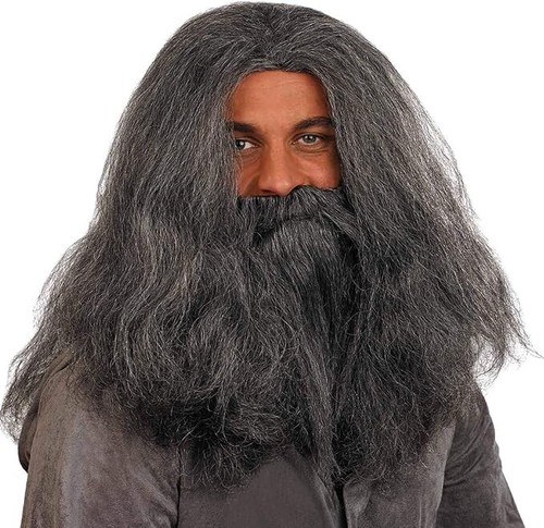Men`s Gray Hagrid Wizard Wig & Beard Set for Adult Sorcerer Costume Halloween - Picture 2 of 2