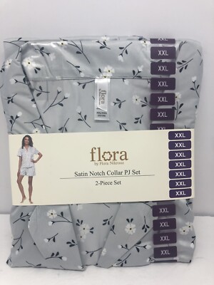Flora by Flora Nikrooz Satin Notch Collar 2 Piece Gray PJ Set.  Size XXL (22/24)
