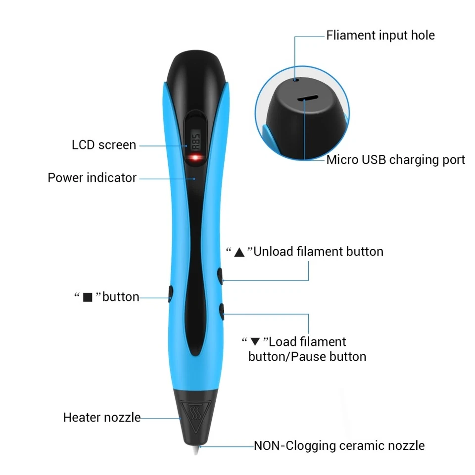 Kinder 3D Stifte Set 3D Druckstift Printing mit 12Farben 120ft PLA Filament DIY - Bild 4 von 4