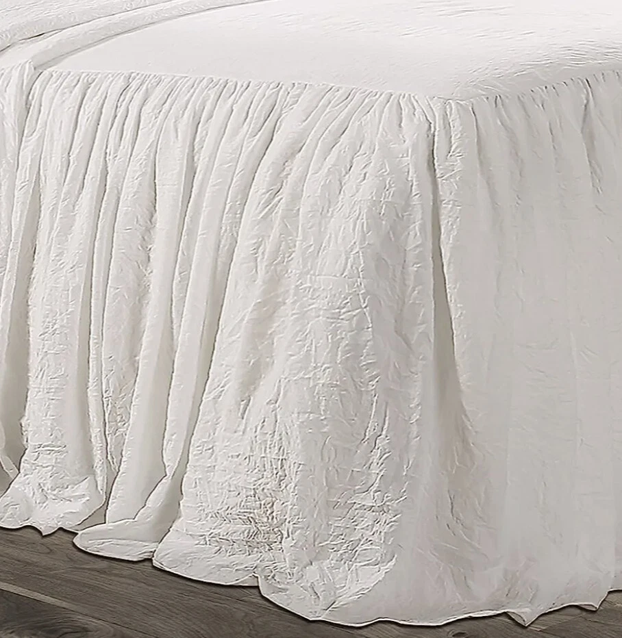 Juego de colcha falda con volantes ajustada queen Shabby Chic decoración de granja de 3 piezas  Foto 3 de 3