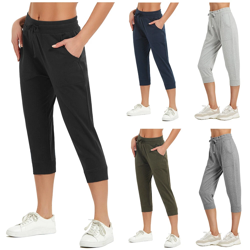 Women Capri Sweatpants Joggers Pants Drawstring Pockets