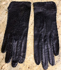 GRANDOE Vintage Size S 6.5 BLACK LEATHER LADIES GLOVES Hand-sewn Stitching