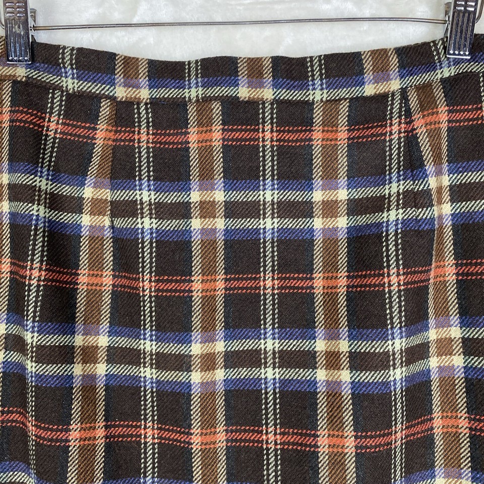 Vintage Requirements Maxi Skirt Womens Plus 18W Brown Plaid Wool Blend