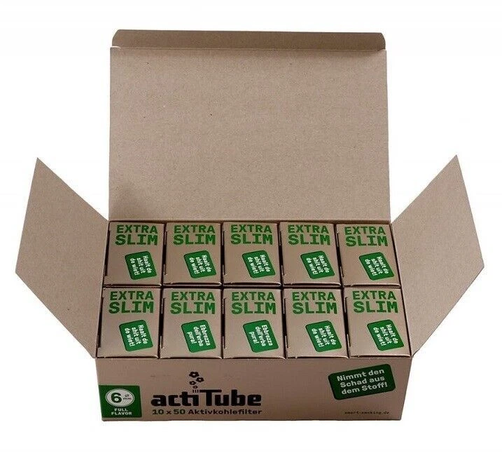 1 Display (500 Filter) actiTube Aktivkohlefilter Extra-Slim, 6 mm + 2x Clipper - Bild 2 von 3