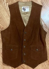 Vintage Silton Brown Suede Leather Vest Mod Hippie Hollywood Western Adult Small