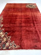 Antique Oriental Hand-Knotted Wool Area Rug Red/Navy Blue/Salmon 7'1" x 10'2"
