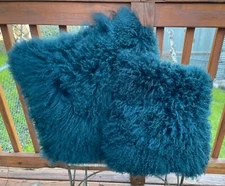 Le Pouf NEW TEAL Curly Wool Lamb Throw Pillow Cover & Insert 20x20 15x15