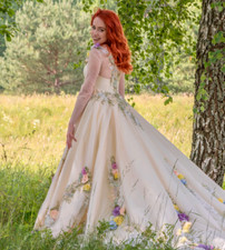 Elegant One Shoulder Wedding Dresses With 3D Flowers Lace Appliques Bridal Gowns