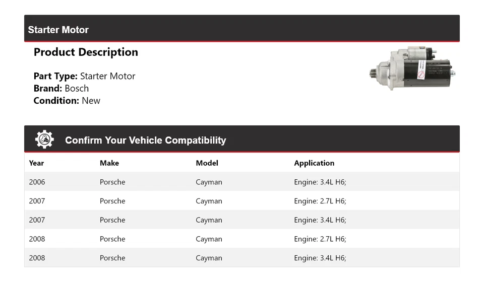 Arranque para Porsche Cayman Bosch 2006-2008 (nuevo) 2007 Foto 2 de 4