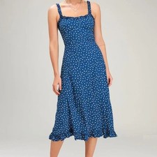 Faithfull the Brand Noemie Blue Ditsy Monette Floral Midi Sun Dress Women Medium