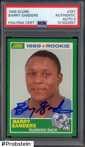 Barry Sanders HOF Signed 1989 Score Football #257 Lions RC Rookie PSA/DNA AUTO 9