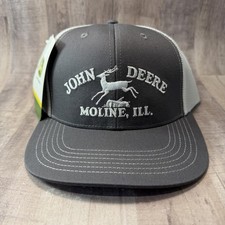 John Deere Moline, ILL. Gray White Mesh Back Hat Snapback Cap NWT