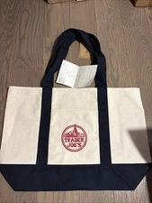 New Trader Joe’s Bag Canvas Reusable Heavy Cotton Shopping Navy Large In Hand