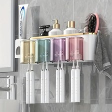 Toothbrush Holder Squeezer Perforation-free Bathroom Shelf Mouthwash Cup Storage