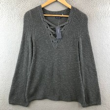 New American Eagle Sweater Womens XS Gray Long Sleeve Chunky Knit Lace Up