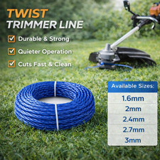 15m Twist Strimmer Line Strong Brush Cutter Wire Cord Less Noise 1.6mm to 3mm