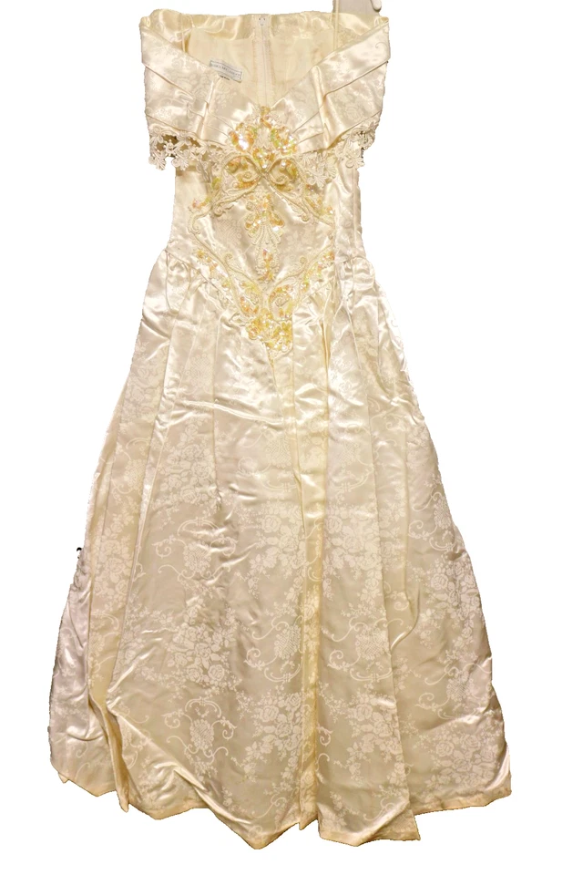 Vestido de novia Jessica McClintock blanco satinado encaje y gasa para dama talla 10 Foto 3 de 4