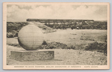Postcard David Thompson Monument Verendrye, ND. Great Northern Railway Trestle