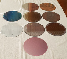 9 PC Lot Semiconductor Silicon 200mm 8" Wafers with Die Chip Designs Lot ST