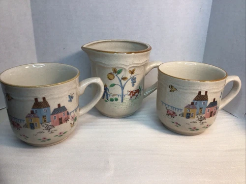 International Stoneware Heartland Coffee Cups & Creamer Japan Vintage