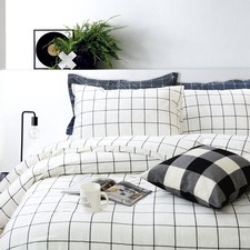 Black and White Grid Duvet Cover Sets Lightweight Cotton Bedding Set Lattice ...