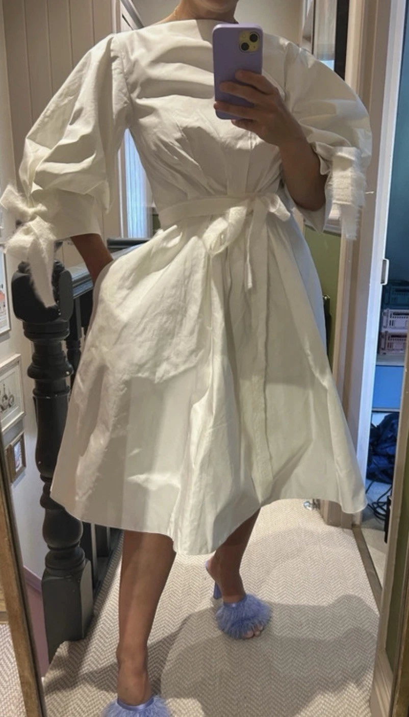 OFF WHITE Abito ROKSANDA Eos bianco sporco avorio taffettà UK 10 RRP £1895 NUOVO