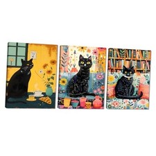 3 Panel Vintage Cat Canvas Wall Art Cute Animal 12" x 16" x 3Panels Style 05