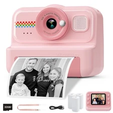 Kids Instant Print Camera, 1080P HD with 3 Rolls Print Paper & 32GB Card, Sel