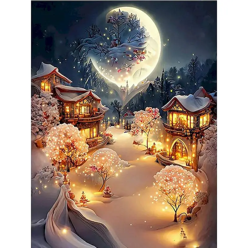 City Landscape Paint by Numbers Kit Framed Canvas DIY Oil Painting for Adults
