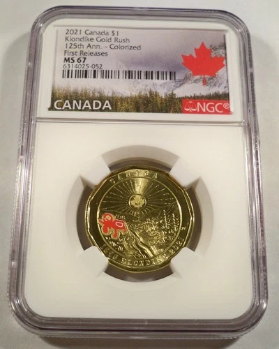 2021 CANADA KLONDIKE GOLD RUSH COLORIZED LOON TYPE DOLLAR NGC MS 67 $1