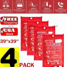 4 PACK FIRE BLANKET Fiberglass Hero Emergency Home Retardant Prepared 39''x39''~