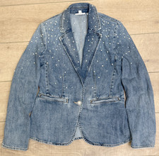 NEW CHICO'S SZ 0 SILVER LAKE INDIGO PEARL EMBELLISHED DENIM BLAZER JACKET SZ 4