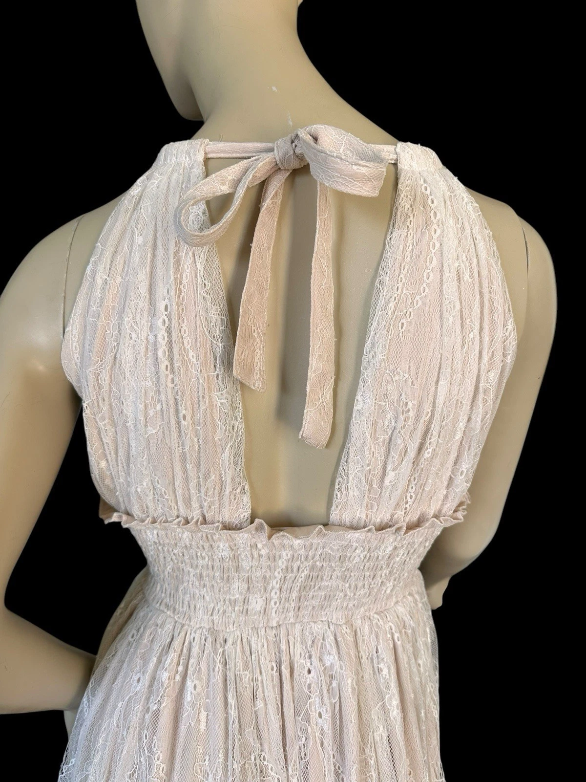 OFF WHITE Windsor Dollie Maxi Abito Off Bianco Pizzo Halter Fata Angelica Stravagante Taglia S