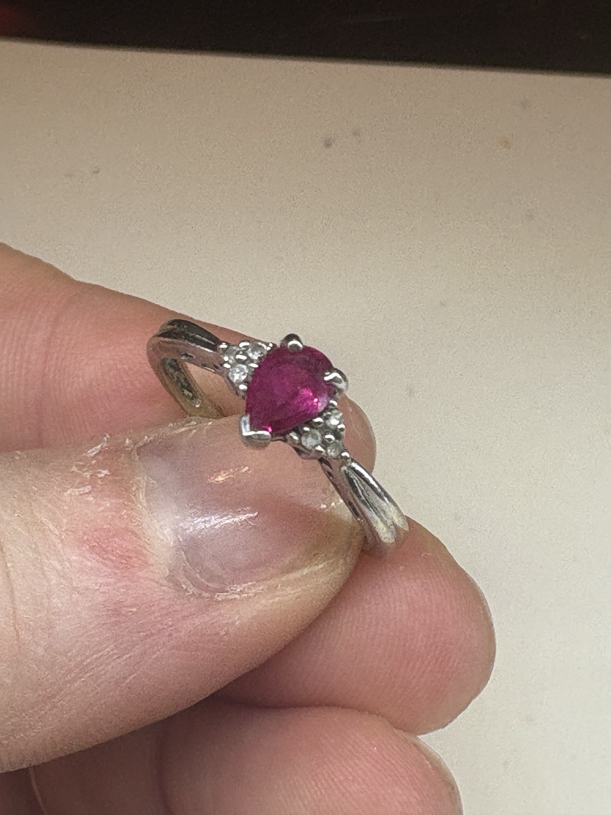 1Ct Pear shaped Lab created Ruby Cluster Ring 14K… - image 1