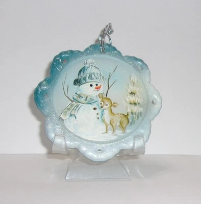 Fenton Glass Frost & Fawn Snowman Christmas Ornament Ltd Ed #15/45 Kibbe - Image 1 of 3