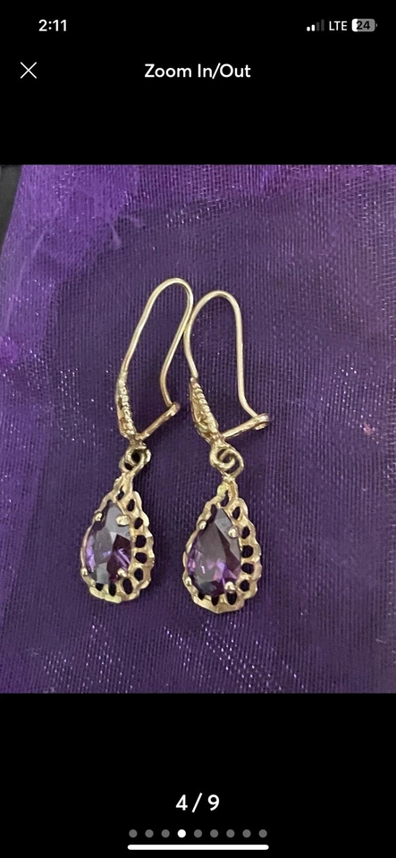 Brincos vintage de ouro 14 quilates com ametista - Imagem 4 de 4