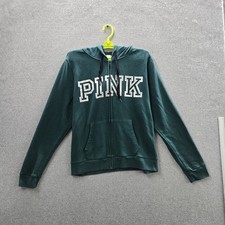 PINK Victoria's Secret Women Hoodie L Green Fleece Logo Spellout Activewear