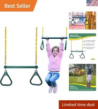 Heavy-Duty 20" Trapeze Bar Combo with Pinch-Free Gymnastic Rings for Kids