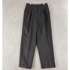 Talbots Wool Trousers Womens 12 Gray Pleated High Rise Cuffed Career Work USA