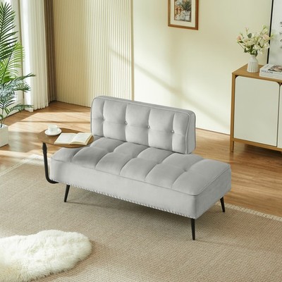 54-Inch Modern Two-Seater Velvet Sofa with Backrest & 360° Rotating Side Table  